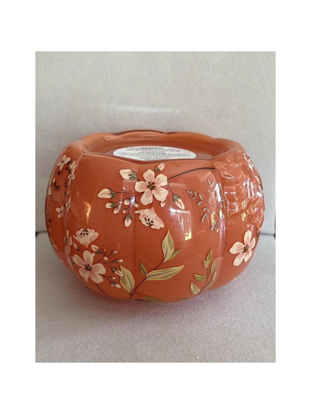 Bath & Body Works NEW FLORAL PUMPKIN 3-Wick CANDLE HOLDER LIMITED EDITION